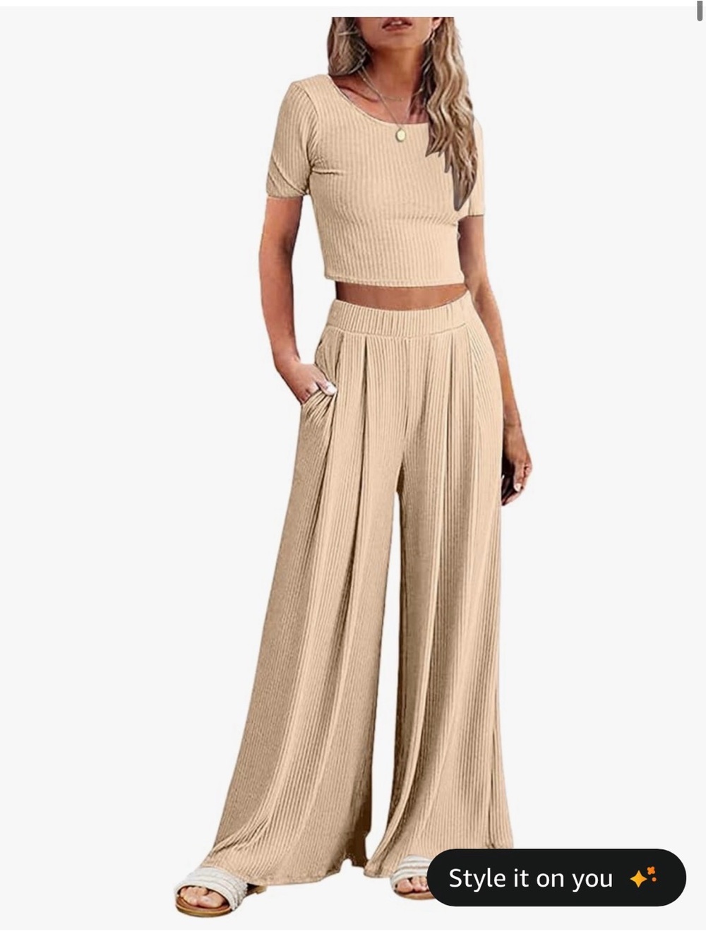 Ekouaer 2 Piece Crop Top & Wide Leg Pants Lounge Pajama Set XL